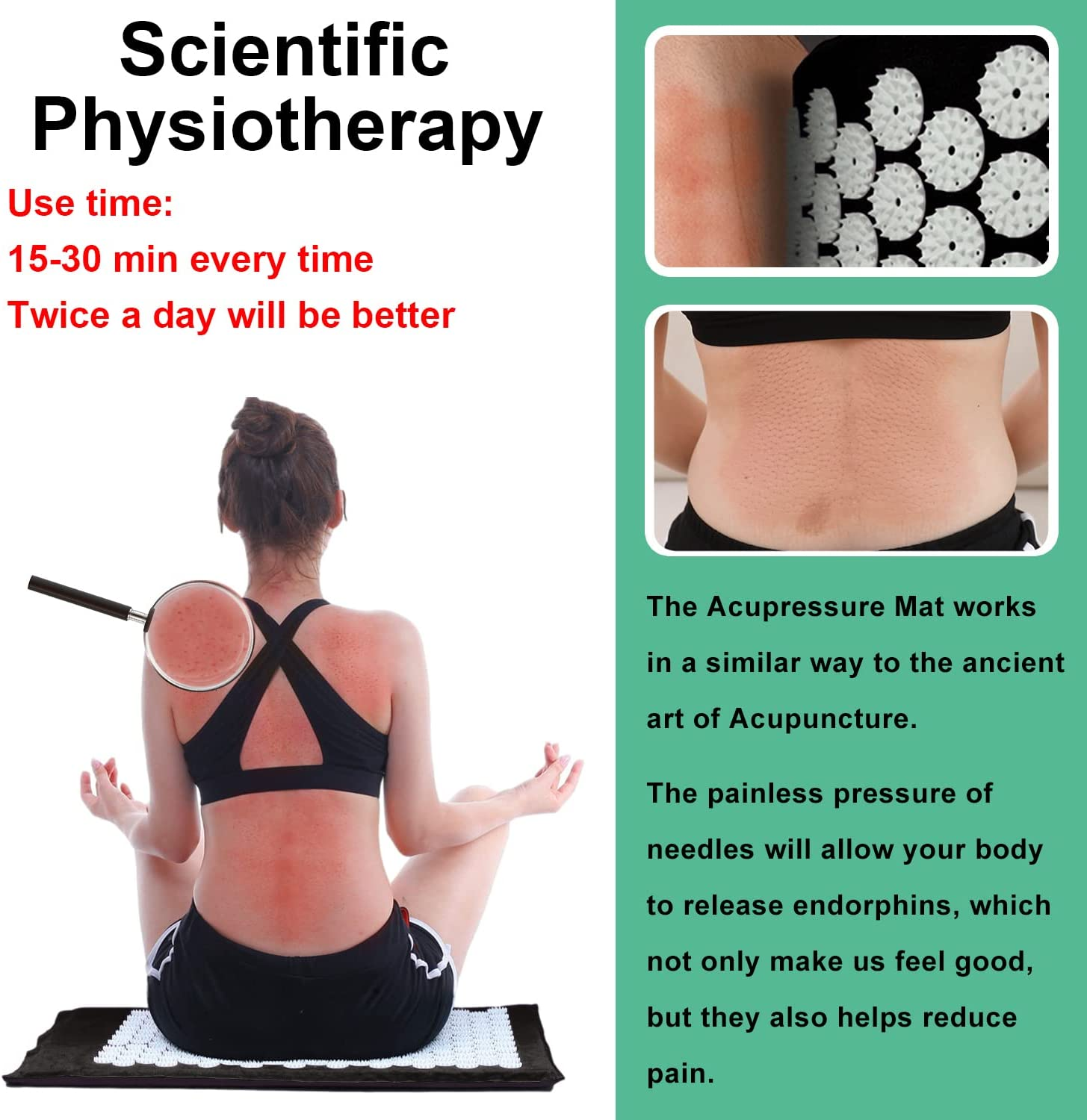 Yoga Acupressure Mat and Pillow Set with Bag - Extra Long 73X42Cm Massage Acupuncture Mat - Naturally Relax Back, Neck and Feet Muscles - Stress and Pain Relief (Black) image number 4