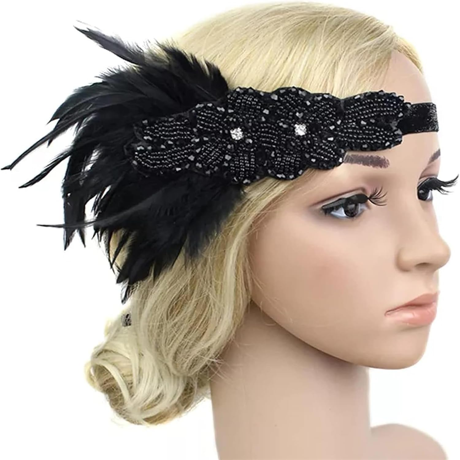 1920S Women'S Feathered Clamshell Vintage Headwear Roaring 1920S Awesome Headband and 1 Pair of Vintage Gloves