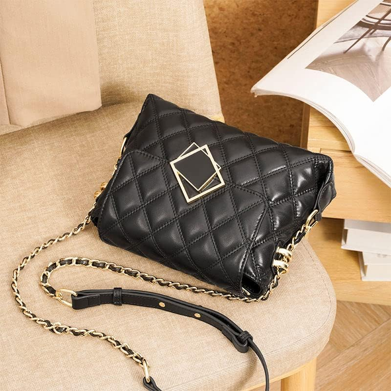 Leather Ladies Shoulder Bag, Leather Large Capacity Mobile Phone Bag, Fashion Messenger Bag Chain Bag, Black, 23*7.5*18Cm image number 6