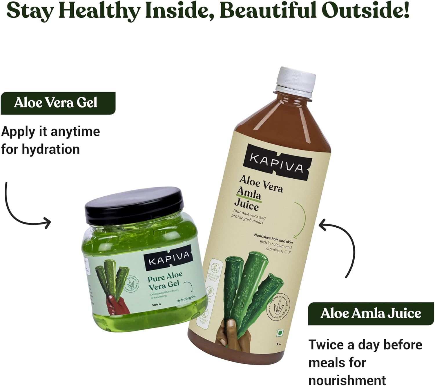 Kapiva Aloe Vera Amla Juice + Aloe Vera Gel | Skin & Hair Care Combo image number 5
