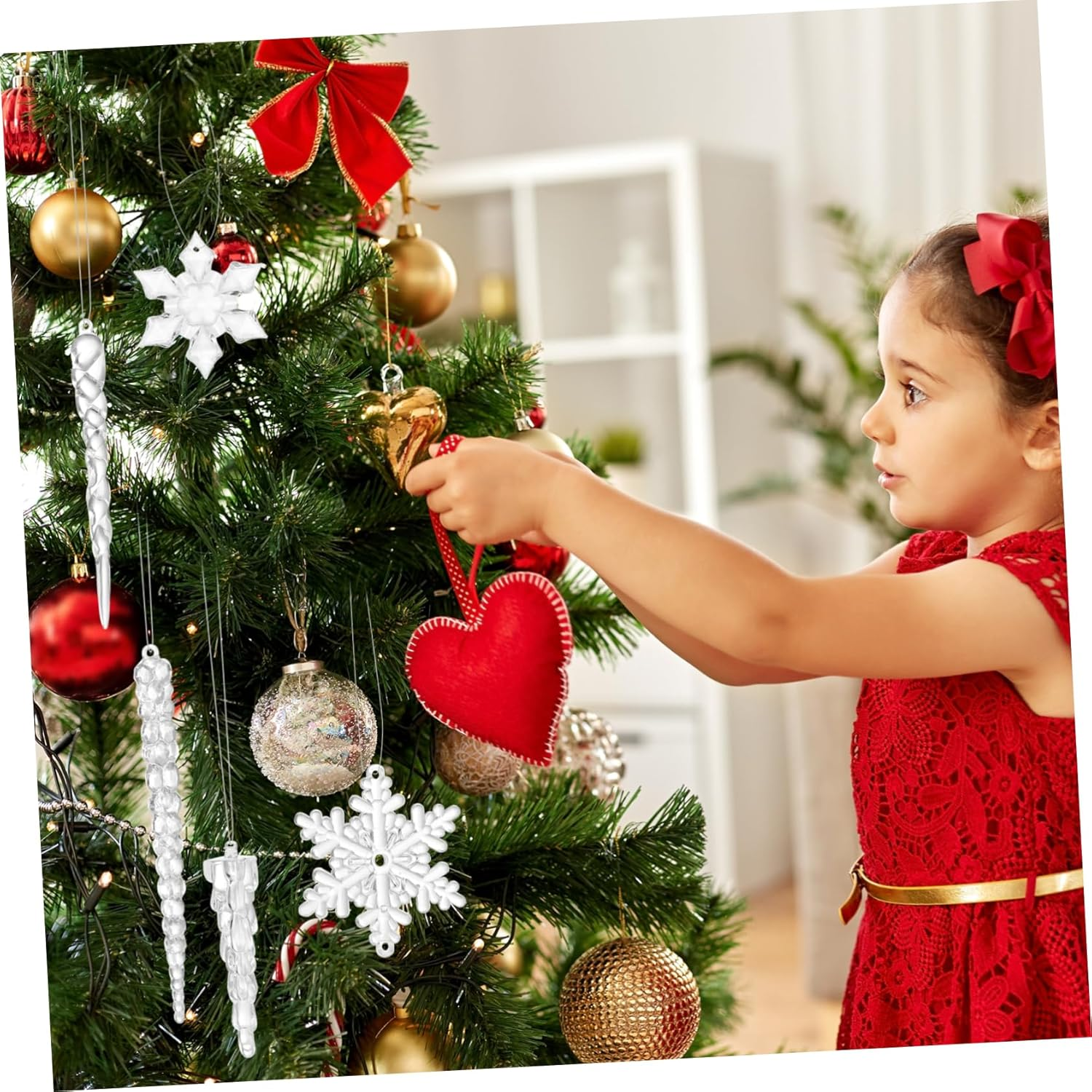 19Pcs Plastic Xmas Tree Drop and Snowflake Ornaments Hanging Pendants for Winter Party Wedding Home Decoration image number 5