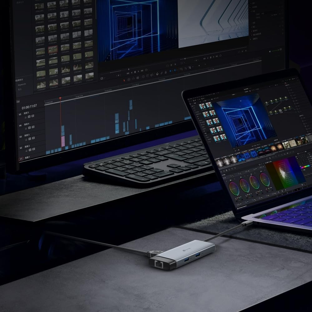 Tp-Link Type-C 6-Port Hub, USB 3.0, 5Gbps Data Transfer, 2 X USB A, 1X USB C, HDMI 4K@60Hz, RJ45 Gigabit Port, 100W PD 3.0 Fast Charging, Braided Cable, Compitable with Iphone 16 Pro/Pro Max(Uh6120C) image number 3
