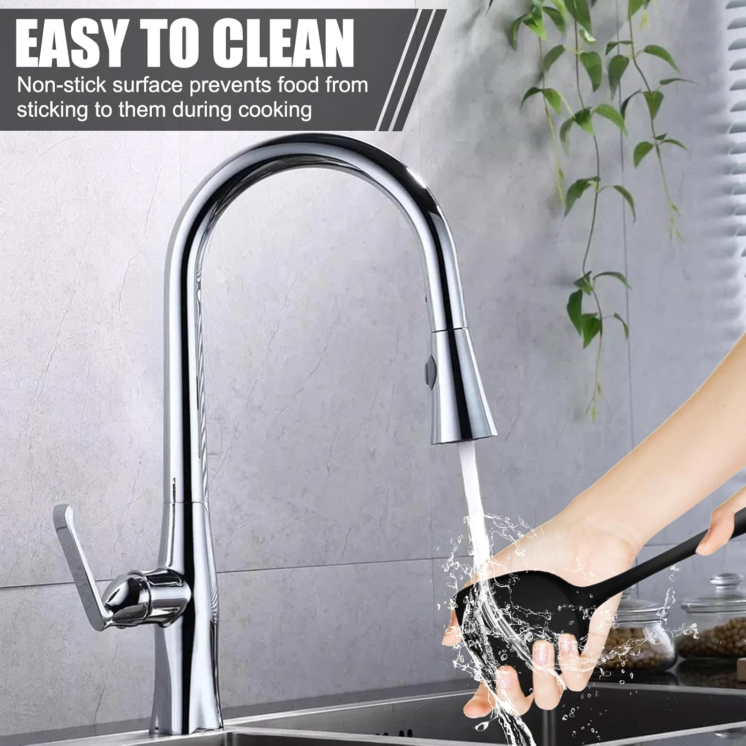 Pack of 2 Silicone Wok Spatula,Silicone Turner Spatula,Silicone Spatula for Cooking,Non-Stick,Bpa Free,Heat Resistant, Easy to Clean, for Cooking, Baking, Flipping Eggs, Pancake, Burgers (Black) image number 6