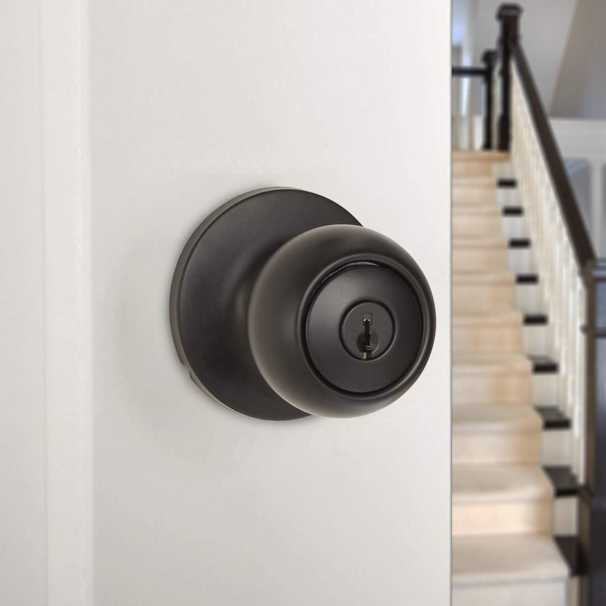 Amazon Basics Exterior Door Knob with Lock, Coastal, Matte Black image number 1
