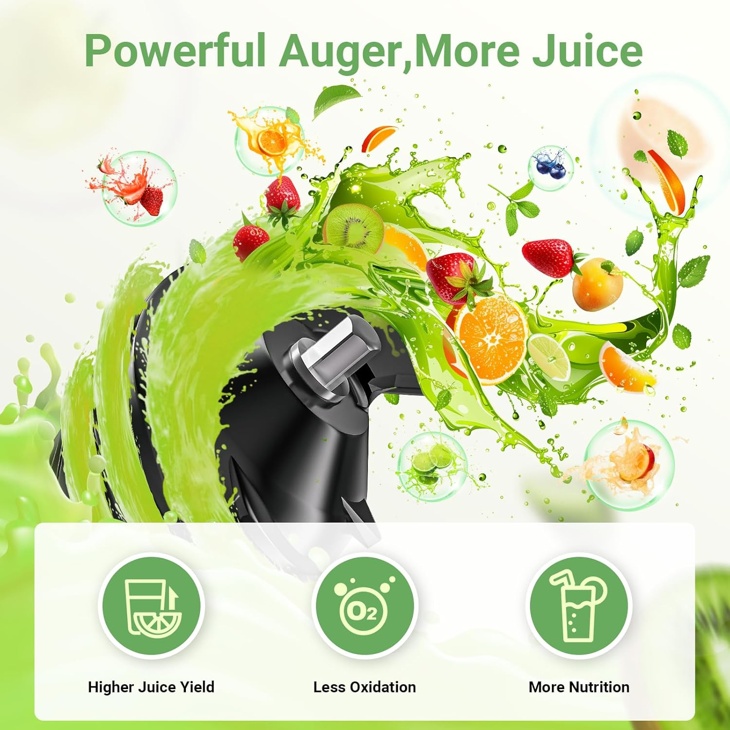 AMZCHEF Cold Press Slow Juicer with 1.5L and 110Mm Feeding Chute for Whole Fruits and Vegetables, Masticating Juicer Machine with High Juice Yield and Reverse Function, Easy to Clean, Bpa-Free image number 6