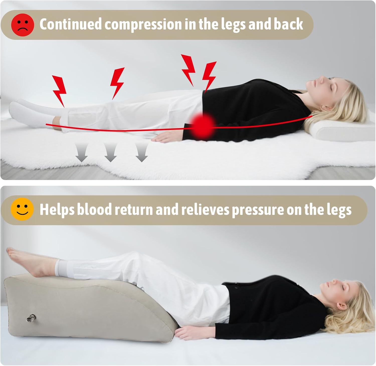 Bloomoja Inflatable Leg Elevating Pillow, Leg Wedge Pillow for Swelling, Blood Circulation, Back Pain, Edema Relief, Leg Support Pillow for after Surgery, 25.5" X 17.7" X 9.8", Grey image number 4