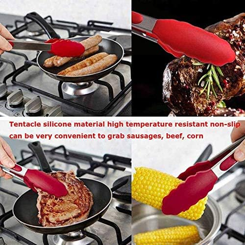 Kitchenware Gadgets 9 Inch Silicone Non-Slip Food Bread Barbecue BBQ Clip Tongs Kitchen Tools(Black) Kitchenware Gadgets (Color : Black) image number 5