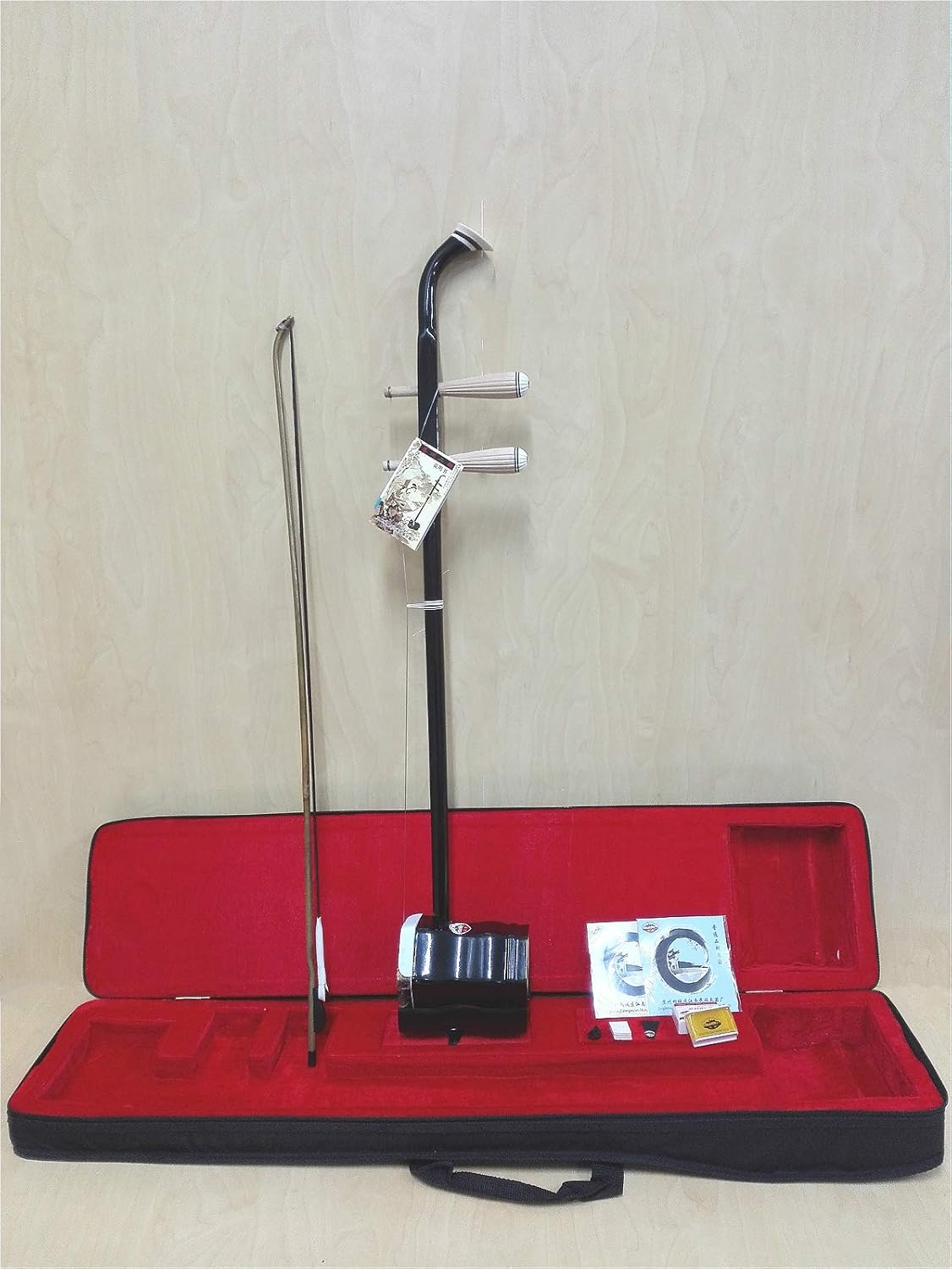 Chinese 2-Stringed Fiddle,Erhu, Solid Timber Body,Neck + Foam Case, Extra String image number 1