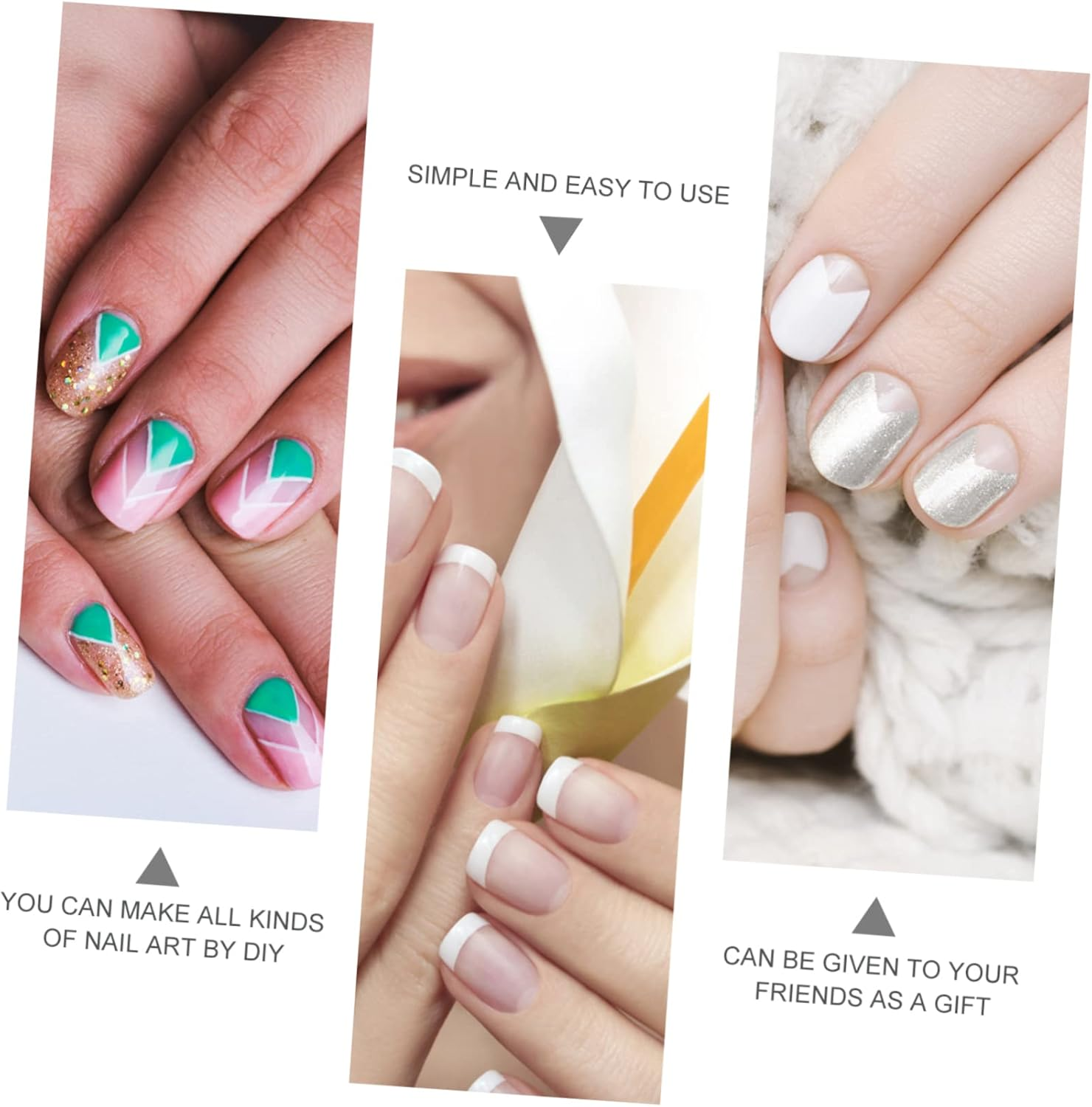 IWOWHERO 8Pcs French Manicure Nail Making Template Set Durable Stainless Steel Fingernail Cutter Lines for DIY Nail Art and Manicure image number 1