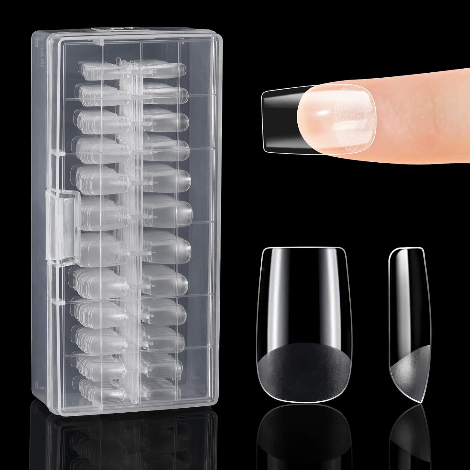 Nail Tips, 500 Pieces False Nail Acrylic Artificial Nail Tips with Storage Case for Nail Salons and DIY Nail Art at Home 10 Sizes (Almond Shape)