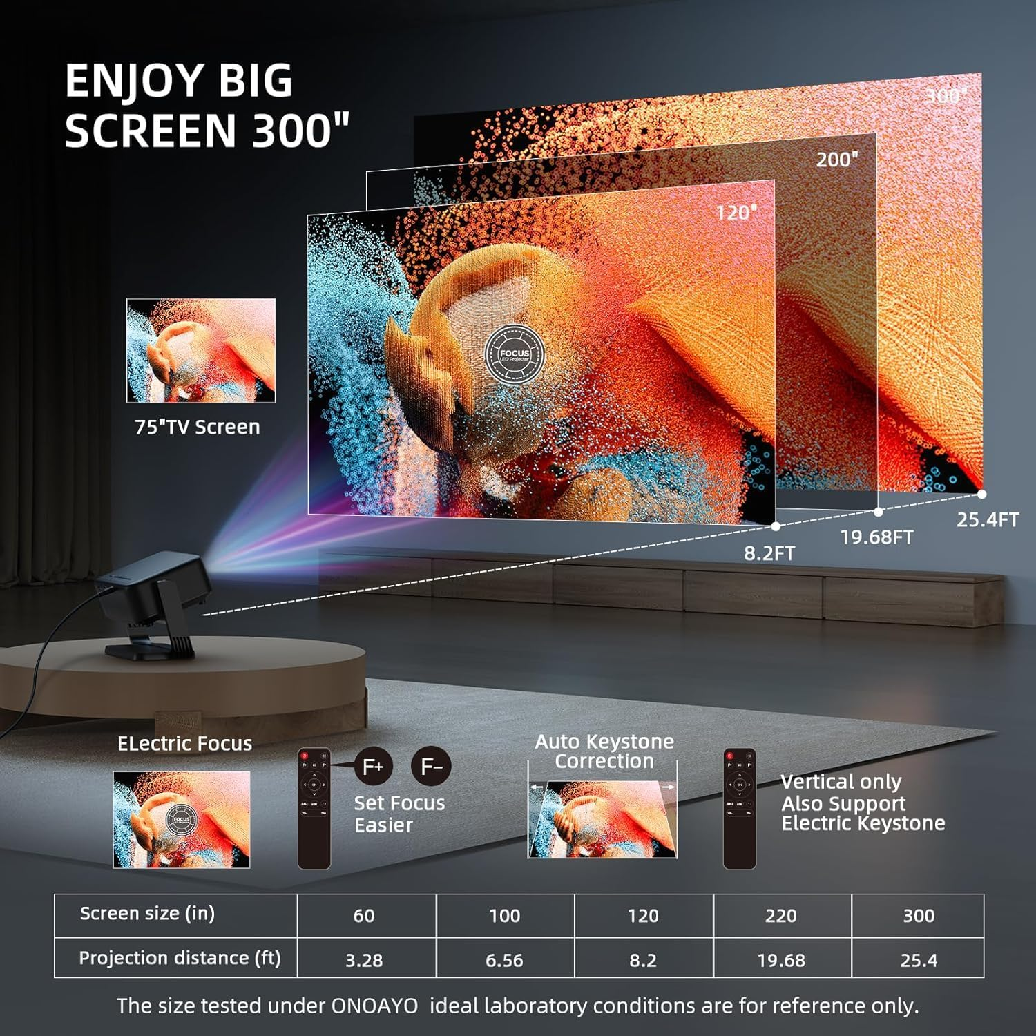 Mini Projector with Wifi and Bluetooth【Electric Focus/Auto Keystone】 Portable Bluetooth Projector, 1080P Support Movie - Auto Focus Rotatable Movie Phone Projector with 360&deg; Adjustable Stand (Black) image number 2