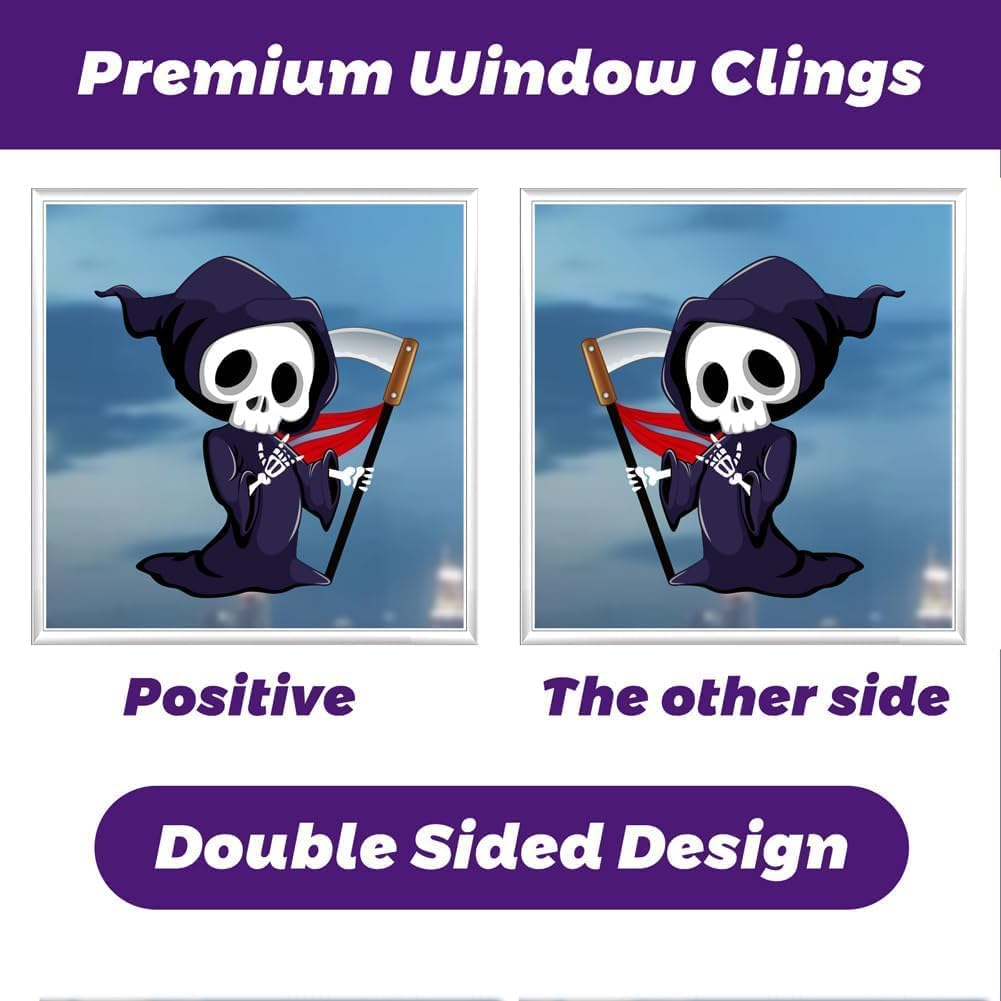 9 Sheets Halloween Window Clings, Scary Halloween Window Stickers, Removable Double Sided Halloween Window Decals for Glass Windows, Halloween Window Decorations Home Decor Halloween (C) image number 5