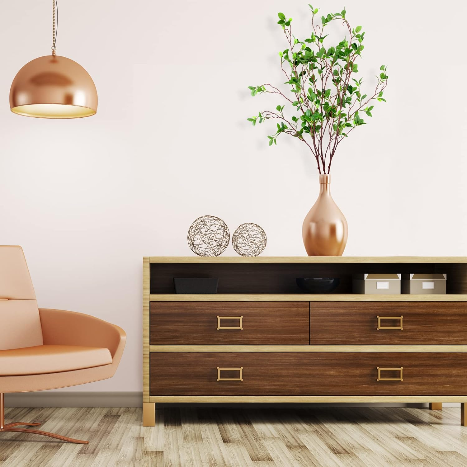 AUSTOR 3 Packs 45" Artificial Ficus Stems Faux Green Branches Leaf Fake Green Bushes Shrubs Ficus Twig Stems for Vase Filler Home Wedding Office Decor image number 2