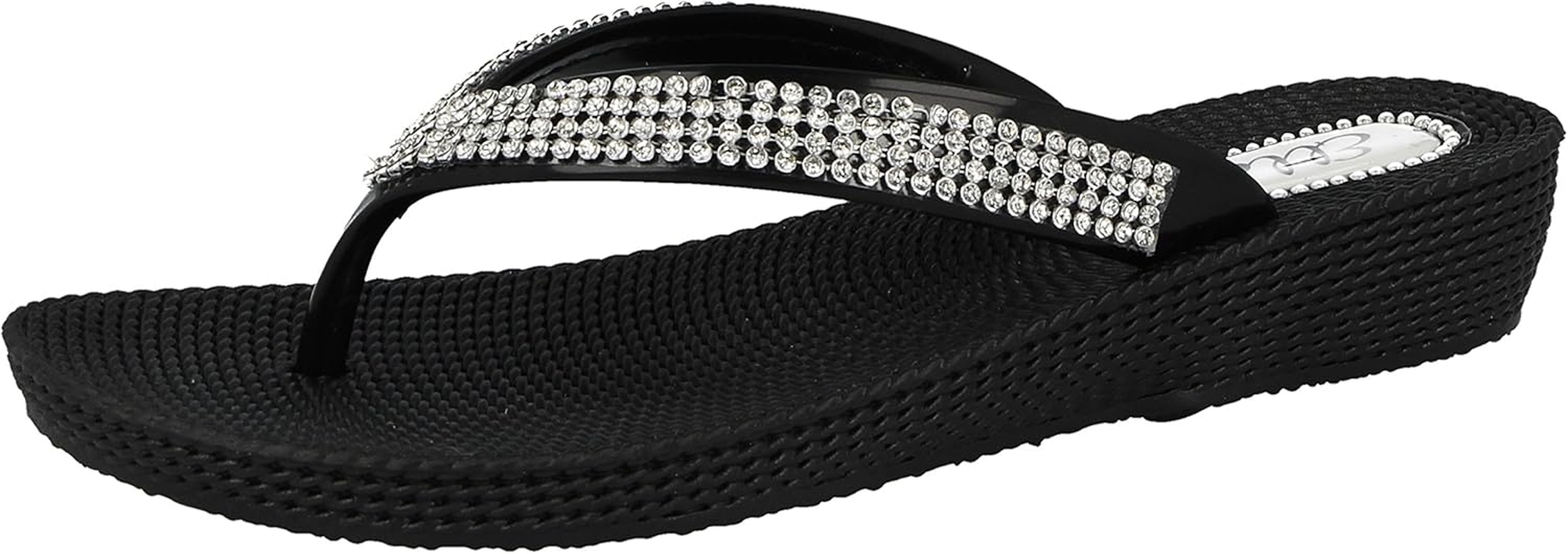 Ella Ladies S1 Diamante Toe Post Flat Low Wedge Jelly Flip Flop Summer Sandals Size 3-8