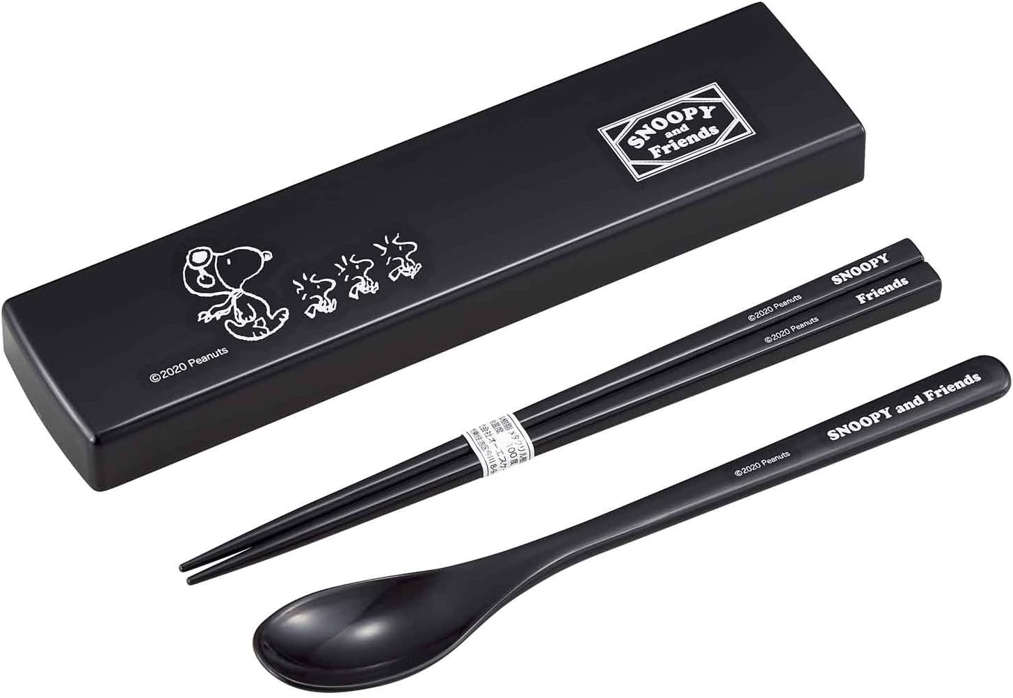 OSK CT-27 Bento Chopsticks and Cutlery Snoopy (Black) Drawstring Lid Combo, Made in Japan, 1.9 X 7.5 X 0.7 Inches (4.8 X 19.1 X 1.8 Cm) image number 3