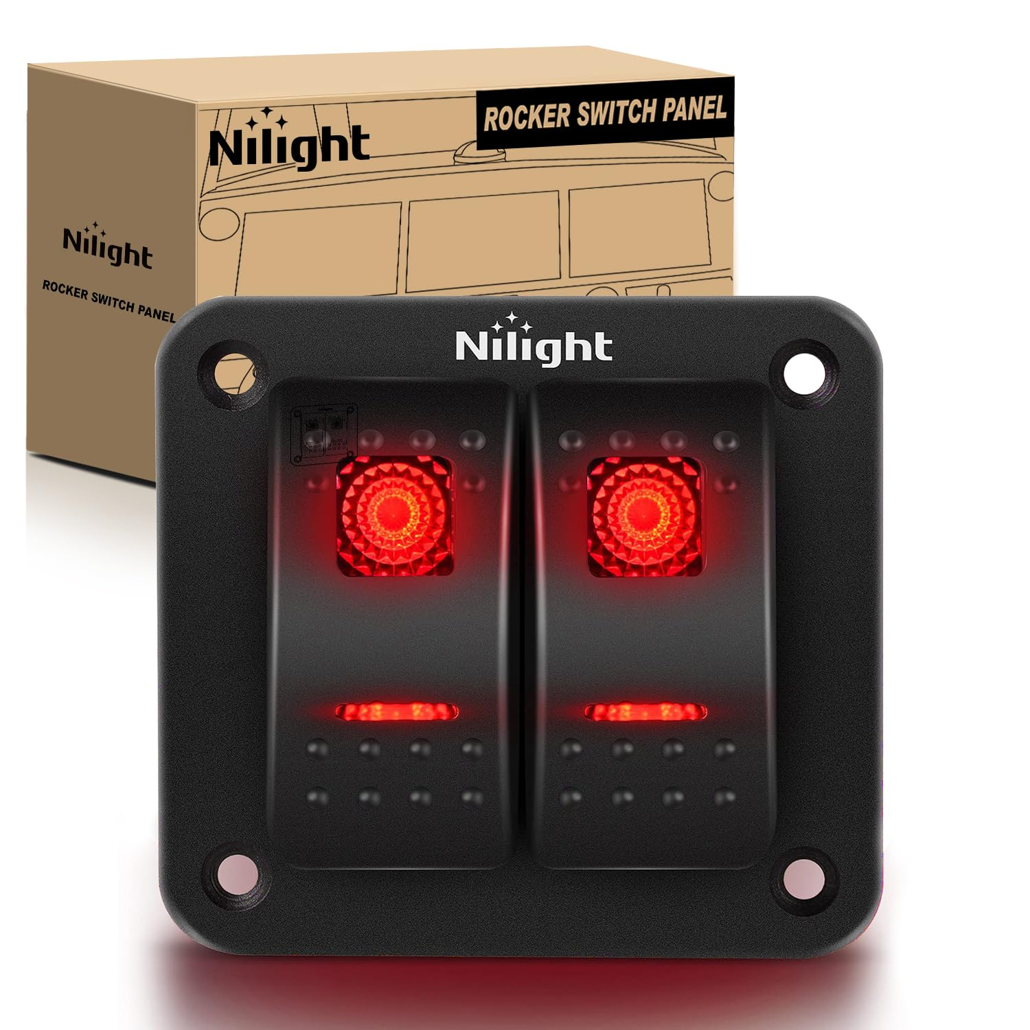 Nilight 2 Gang Rocker Switch Panel 12V 24V DC Red Switches Aluminum Panel 5Pin on off Prewired Toggle Switch Panel Waterproof for Cars Boats Atvs Utvs image number 3
