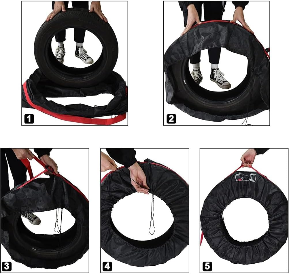Tire Cover, Tire Covers 4 Pack, Tough Wheel Protector, Waterproof Anti-Uv Snow Sun Rain Tire Covers, Portable Wheel Bags, Spare Tire Wheel Cover, Eco-Friendly Tire Totes image number 1