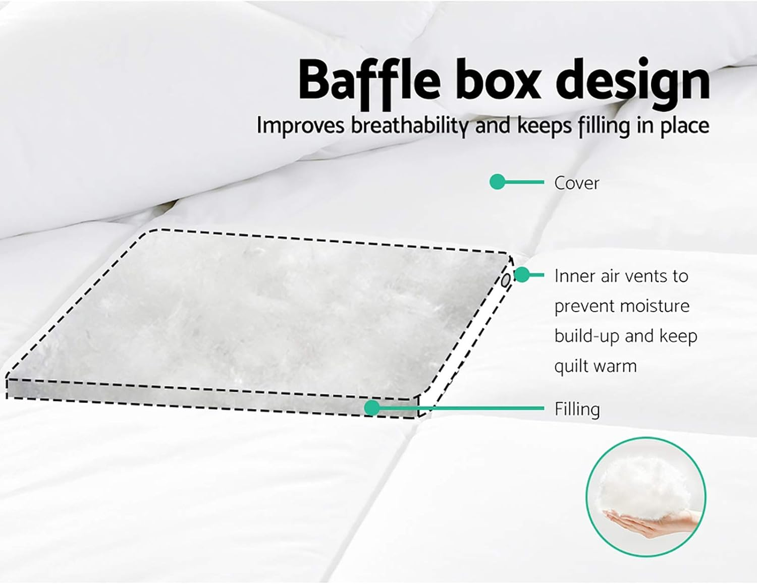 Giselle Bedding Goose Quilt Down, 800Gsm King Quilts Winter Blanket Duvet Comforter Feather Home Bedroom Bed Travel, Lightweight Breathable Soft Cotton Cover Baffle Construction White image number 2