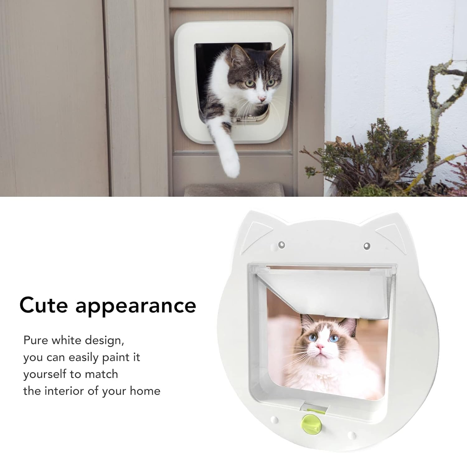Cat Door, 2 Way Lockable Cat Flap Door for Interior Exterior Door Noiseless Weatherproof Pet Doors for Cats Kittens Doggies for Window Wall, Fast Installation (Type 1) image number 5