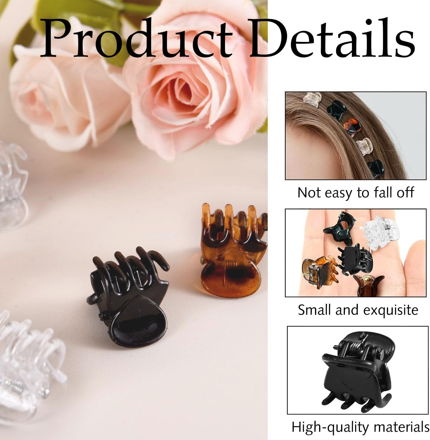 Set of 30 Small Hair Clips, Mini Hair Clips, Plastic Hair Clips and Clips Hair Accessories for Girls and Women (Black, Brown and Transparent) image number 4