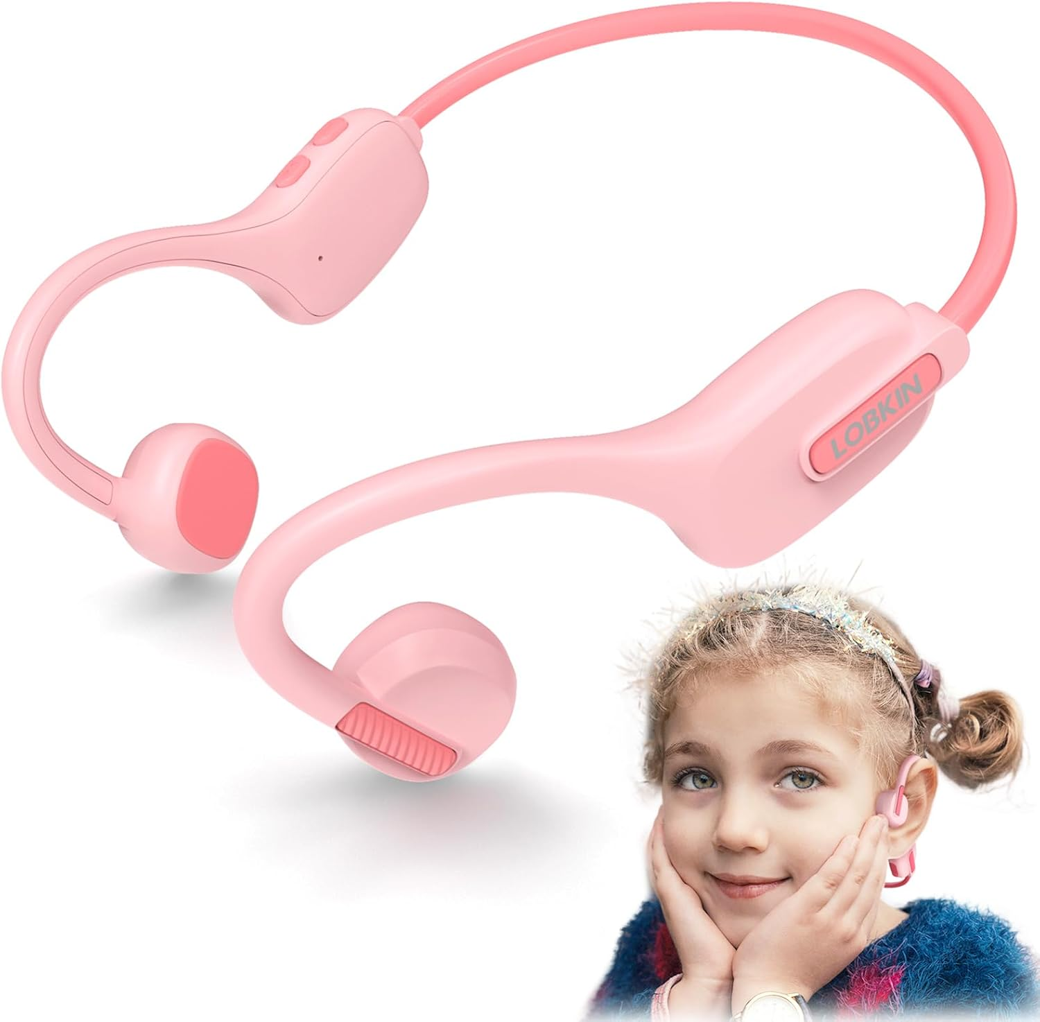 LOBKIN Kids Headphones Open Ear,Bluetooth 5.3 Air Conduction Wireless Lightweight Toddler Earbuds IPX5 Waterproof with Microphone for School,Home and Outdoor Activities Gifts for Boys Girls image number 4