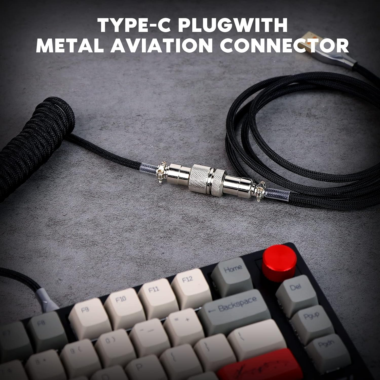 EPOMAKER Mix 1.8M Coiled Type-C to USB a TPU Mechanical Keyboard Space Cable with Detachable Aviator Connector for Gaming Keyboard and Cellphone (Black) - Purple image number 7