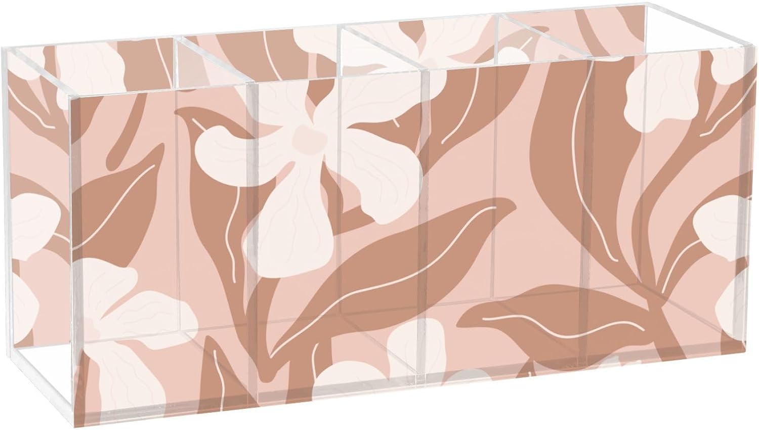 Guoche Acrylic Pen Holder Happy Thanksgiving Autumn Flowers 4 Compartments Clear Plastic Make up Brush Holder Organizer for Bedroom Accessory Art Supply Storage Organizer