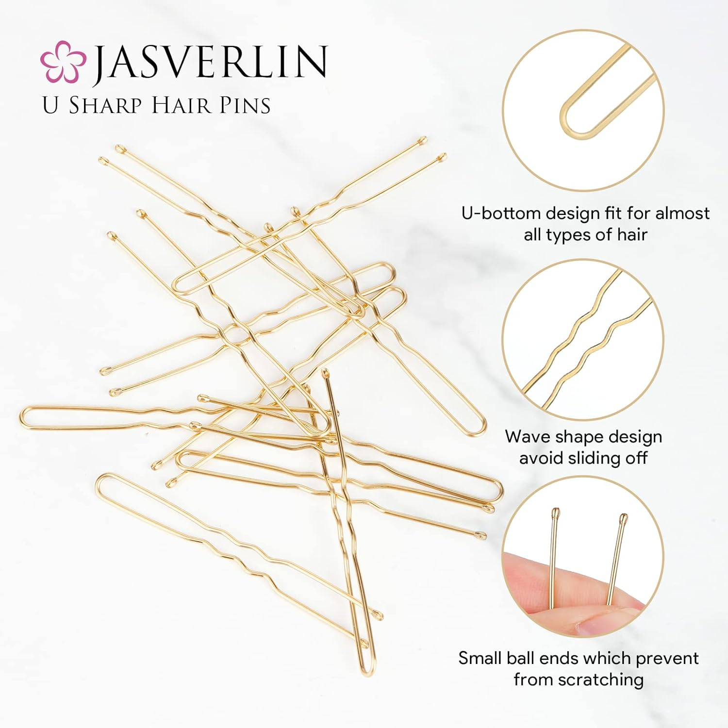 JASVERLIN U Shaped Hair Bobby Pins Blonde for Buns Maker Hairpins Updos Long Large Curly Waved Hairstyling Clips for Women Girls Ballet Wedding 2.4Inch 100Pcs image number 3