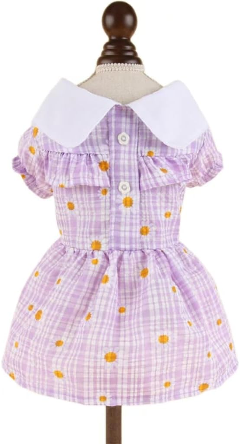 Dog Dress for Small Dogs Daisy Floral Puppy Dress Breathable Cute Doggie Dresses Spring Summer Pet Clothes (Purple, M) image number 3