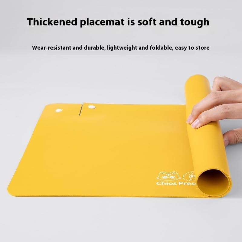 Furbedo Pet Food Mat | Waterproof Silicone Dog Food Mat & Pet Feeding Mat with Foldable Raised Edges, Non-Slip Easy Clean Bowl Tray for Cats & Dogs (45X30Cm) - Lemon Yellow image number 2