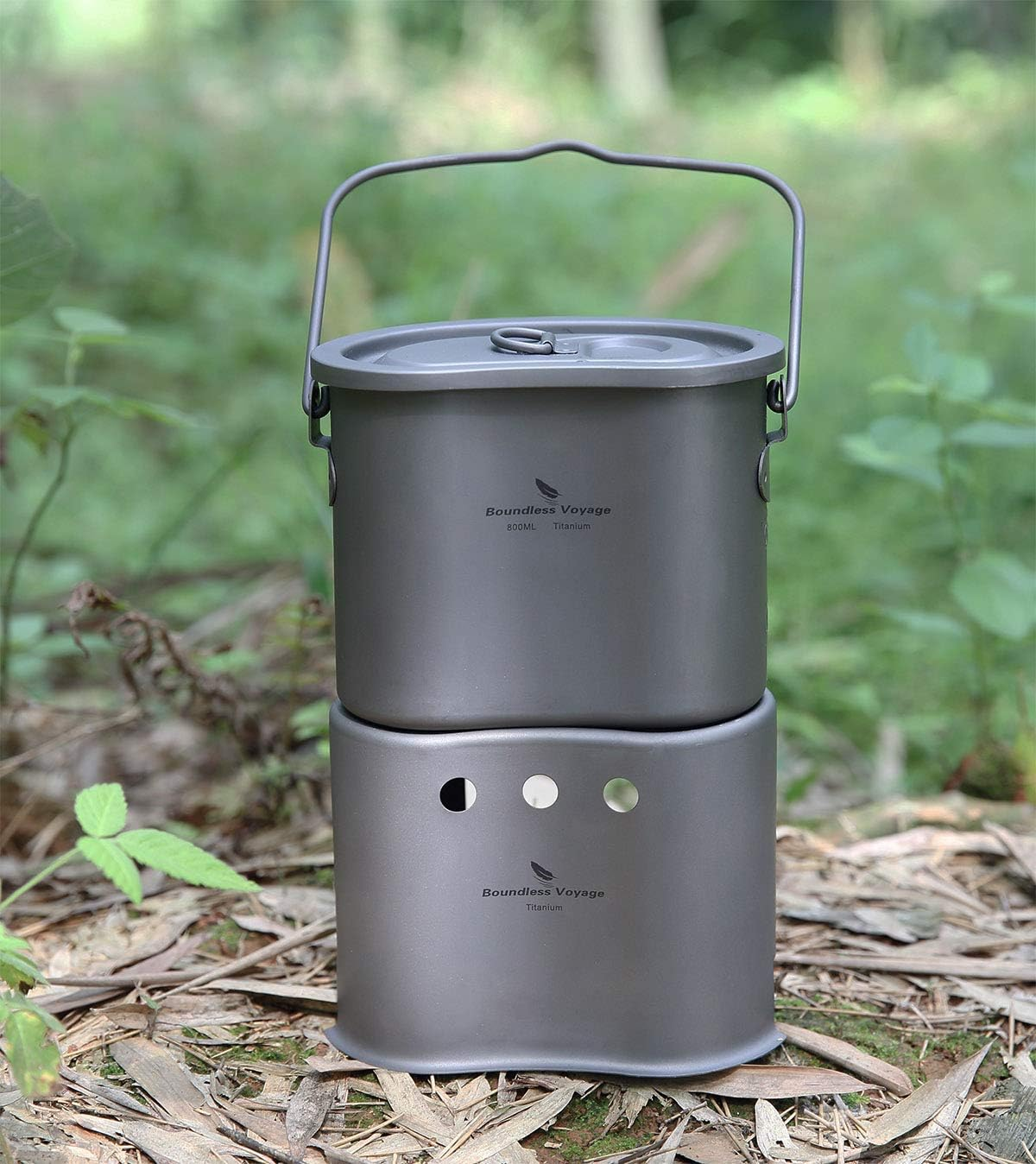 Boundless Voyage 2 in 1 Titanium Canteen Cup Wood Stove Set with Folding Handle and Hanging Ring Portable for Outdoor Hiking Camping Traveling A-Ti2005C image number 5