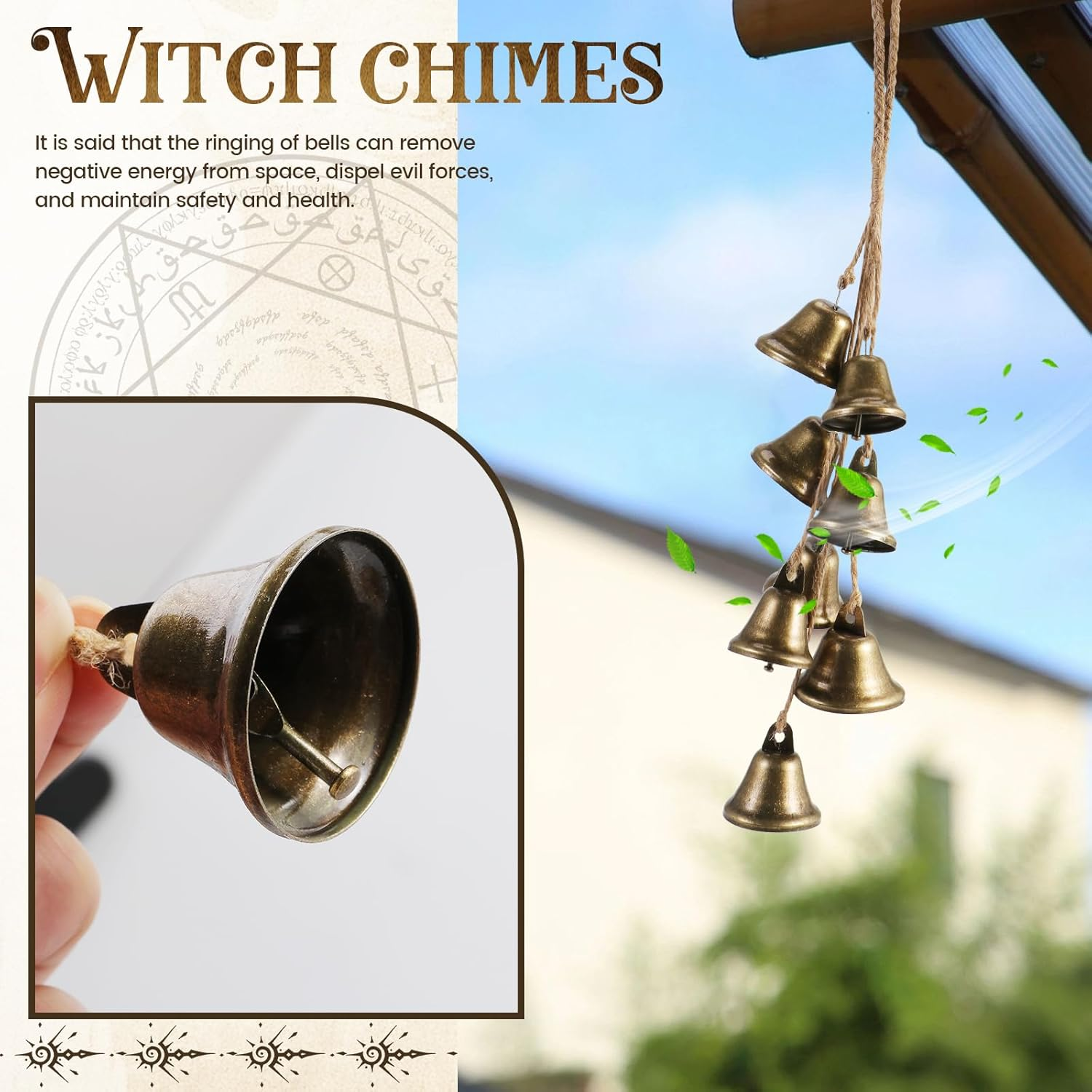 2 Pack Witch Bells Protection for Door Knob - Outdoor Hanging Wind Chimes, Clear Negative Energy, Witchy Things, Wiccan Bell Gifts (Classic) image number 2