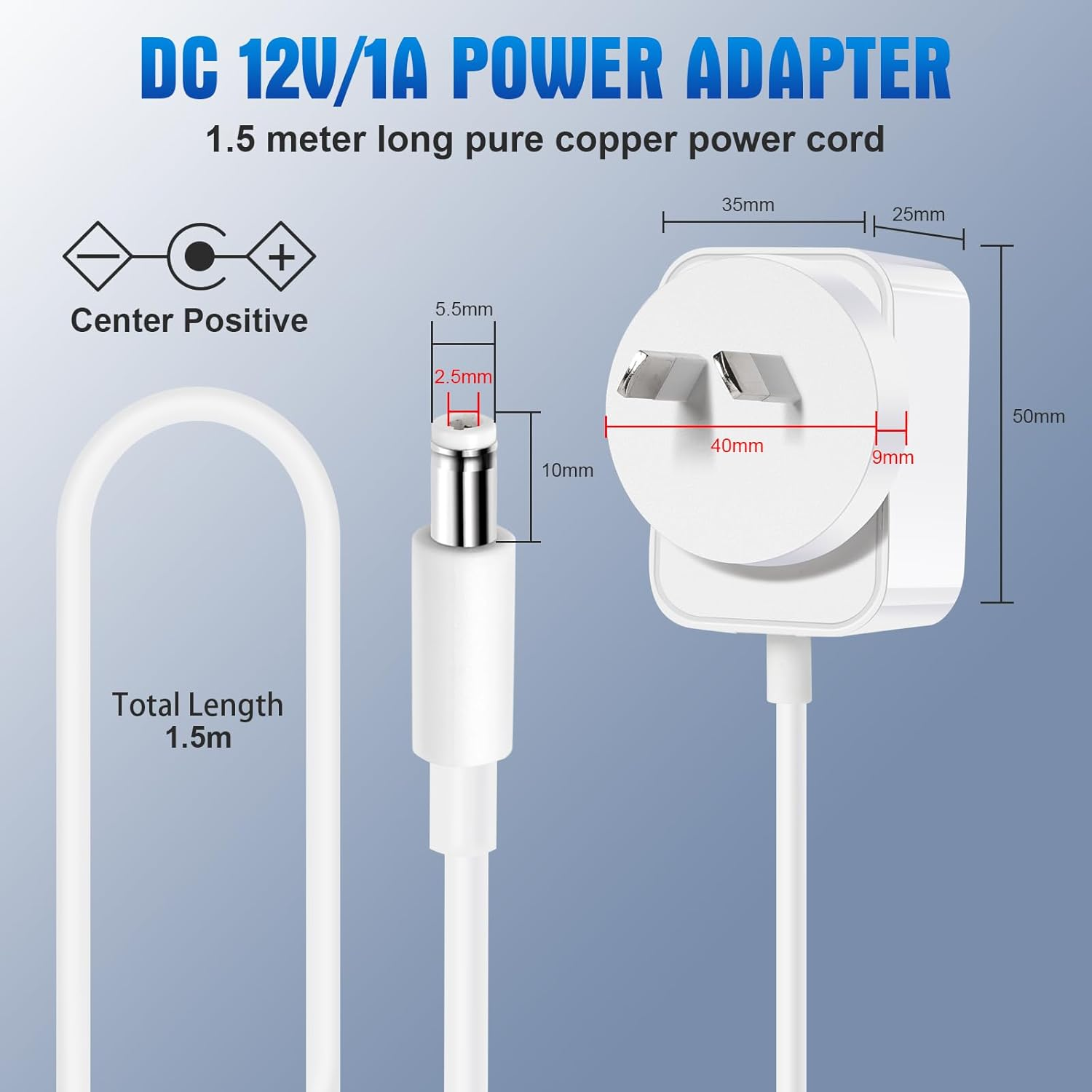 YOSHINE Power Supply Adapter &ndash; Universal 12V 1A AC to DC Adapter with 8 Adapter Plugs, SAA Listed Power Supply Converter Adapter for Diffuser Humidifier, LED Strip, Monitor, Router and More (1.5M) image number 2
