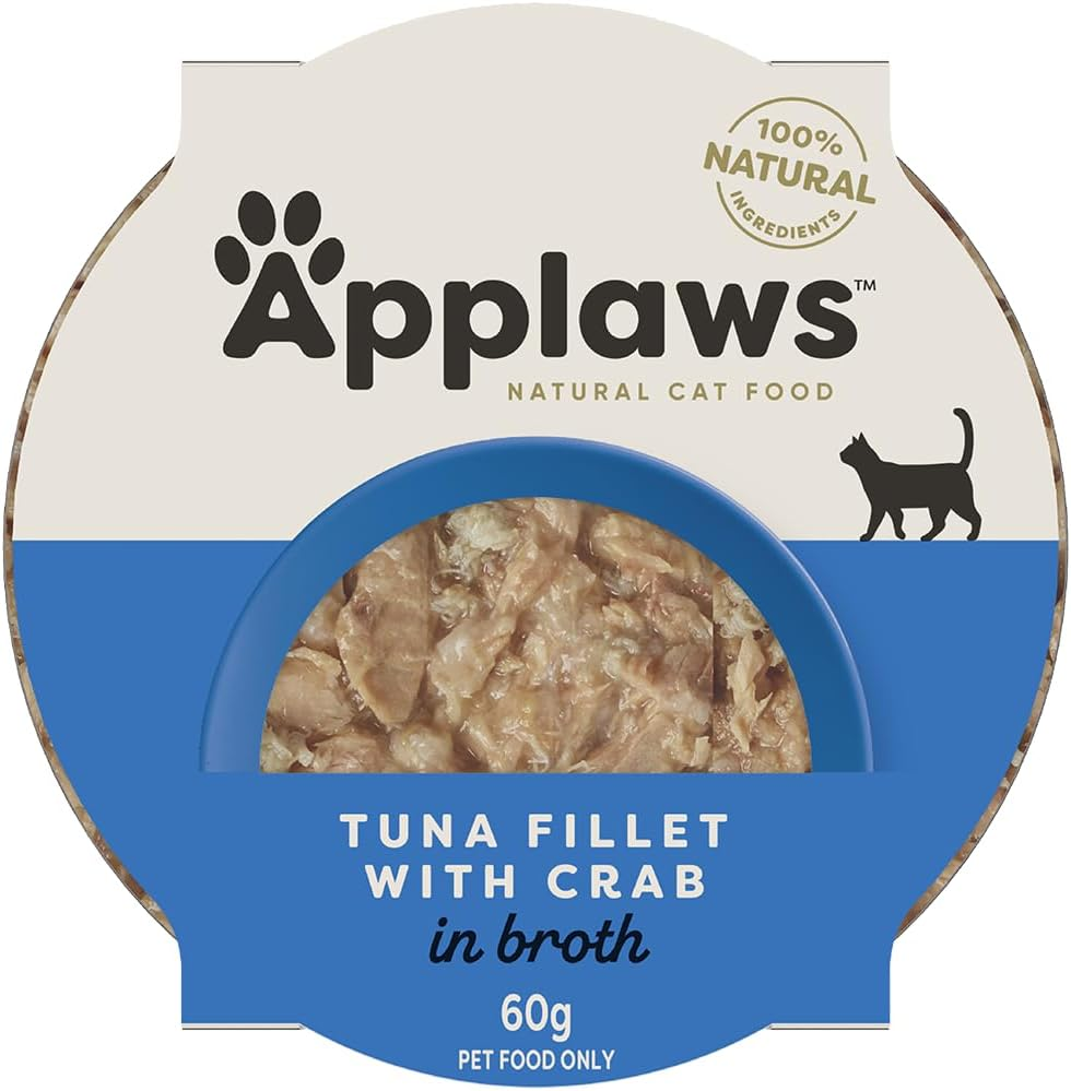 Applaws 100% Natural Wet Cat Food Tuna Fillet with Crab in Broth, Limited Ingredients Pet Food 60G Pot (Pack of 10) image number 4