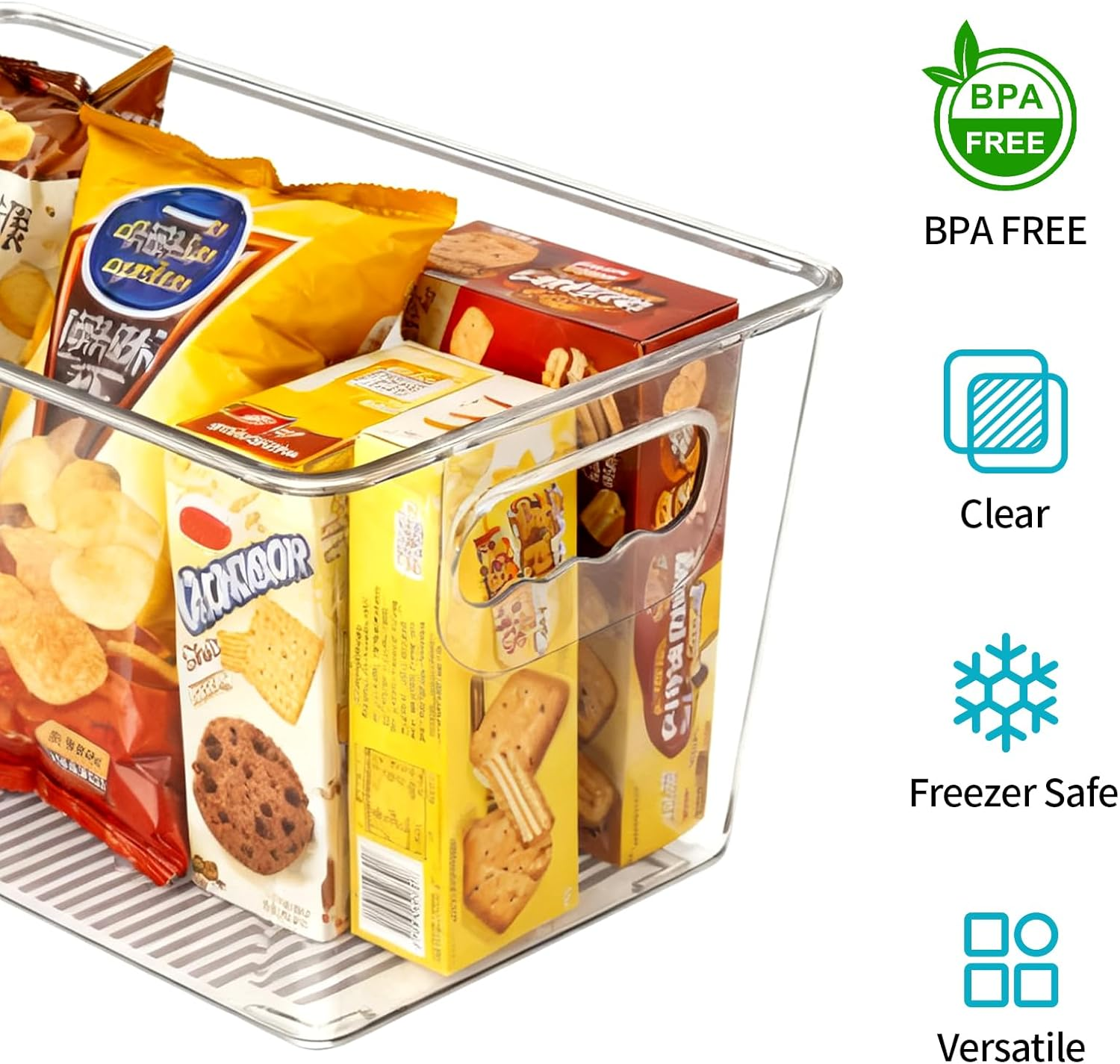 6 PCS Pantry Organiser, Food Containers for Fruits, Vegetables, Snacks, Clear Plastic Kitchen Storage & Organisation Bins with Handle, Medium Snack Box for Fridge, Cabinet, Countertops image number 4