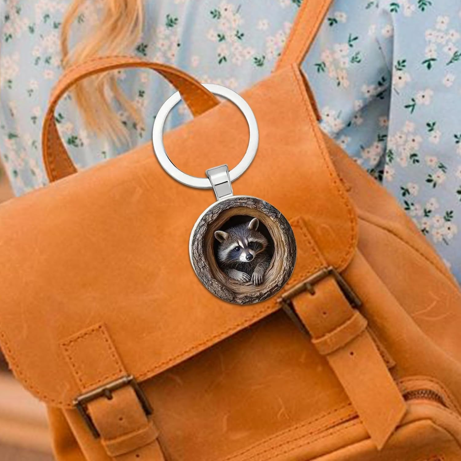 Raccoon Bag - Cute Animal Keychain, Tree Holes Backpack | Decorative Zipper Accessory, Cartoon Keychain Clip for School Bags, Wallet, Bo image number 4