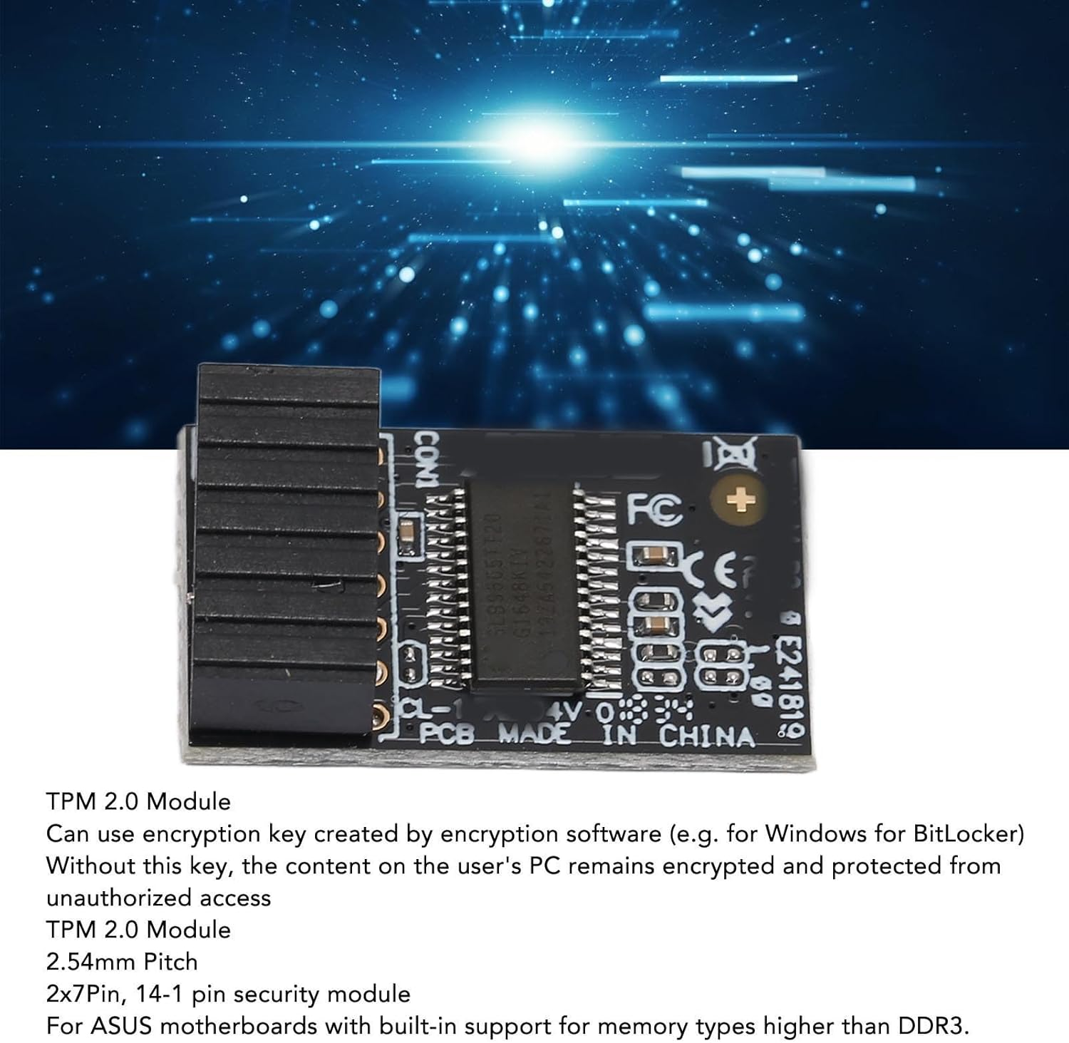 TPM2.0 Module LPC 14Pin Module, Secure Storage TPM Encryption Security Module Remote Card for ASUS Motherboards for Windows 10 11 image number 1