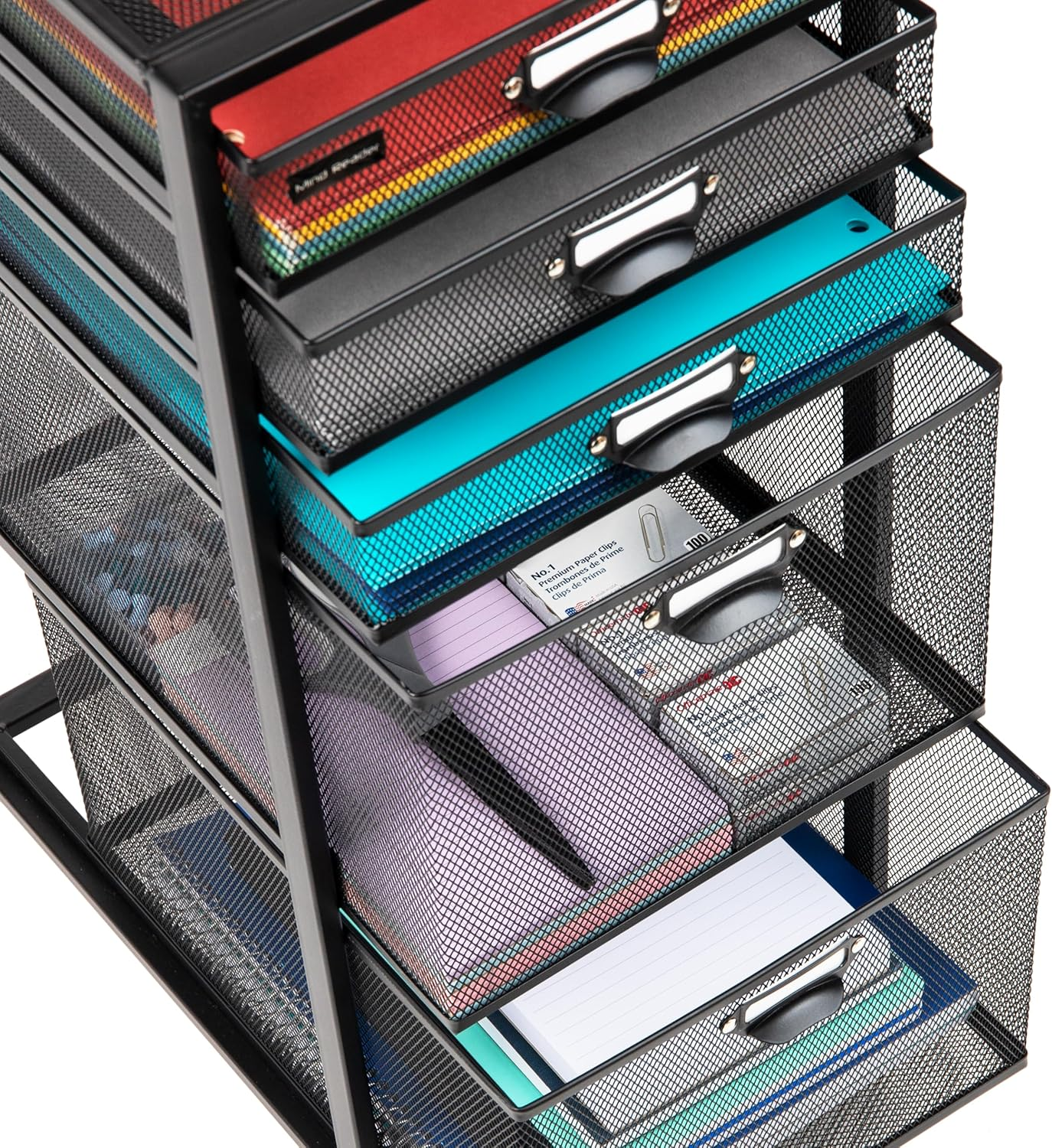 Mind Reader Cart with Drawers, Office Organizer, Utility Cart, Bathroom, Kitchen, Metal Mesh, 11" L X 14" W X 25" H, Black image number 2