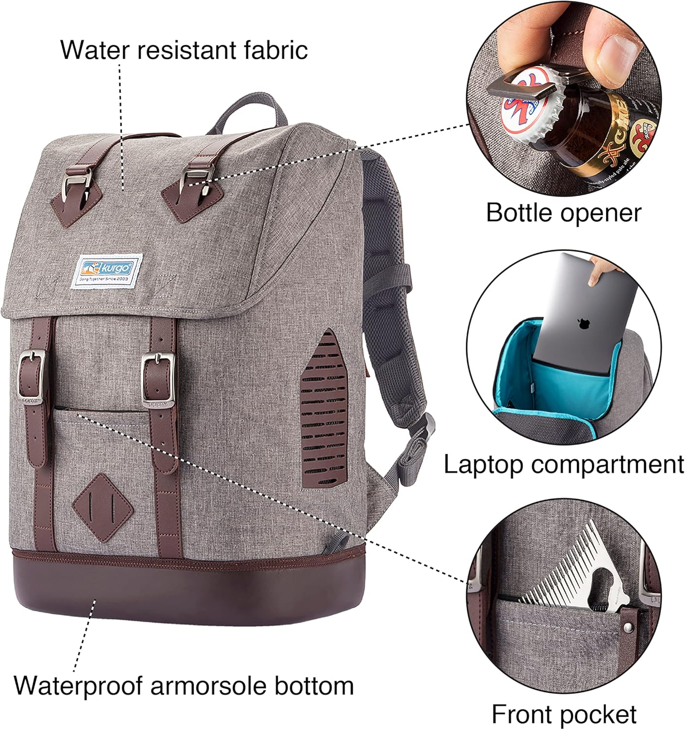 Kurgo Dog Carrier Backpack for Small Pets - Dogs & Cats | TSA Airline Approved | Cat | Hiking or Travel | Waterproof Bottom | G-Train | K9 Ruck Sack | Red | Grey (Heather Charcoal Grey) image number 6