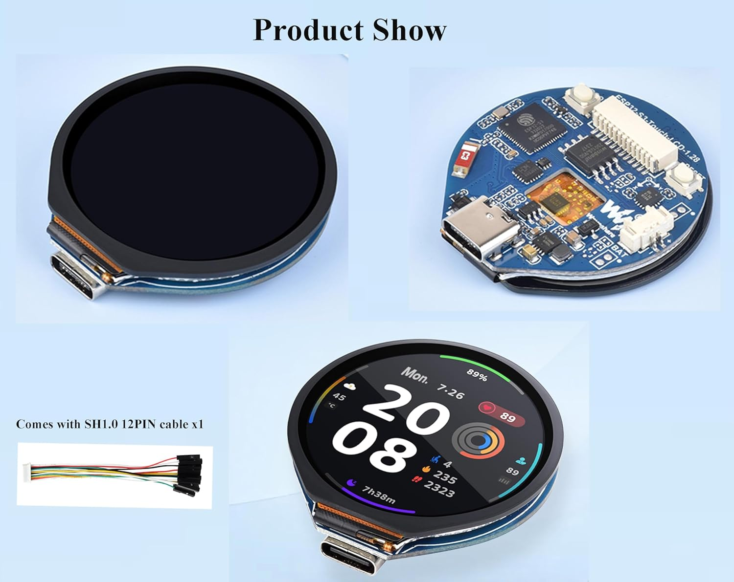 ESP32-S3 Development Board with 1.28Inch round Touch LCD 240&times;240 Pixel 65K RGB Color, 32-Bit LX7 Dual-Core Processor with 6-Axis Sensor, Support 2.4Ghz W-I-F-I (802.11 B/G/N) and Blue-Tooth 5 image number 1