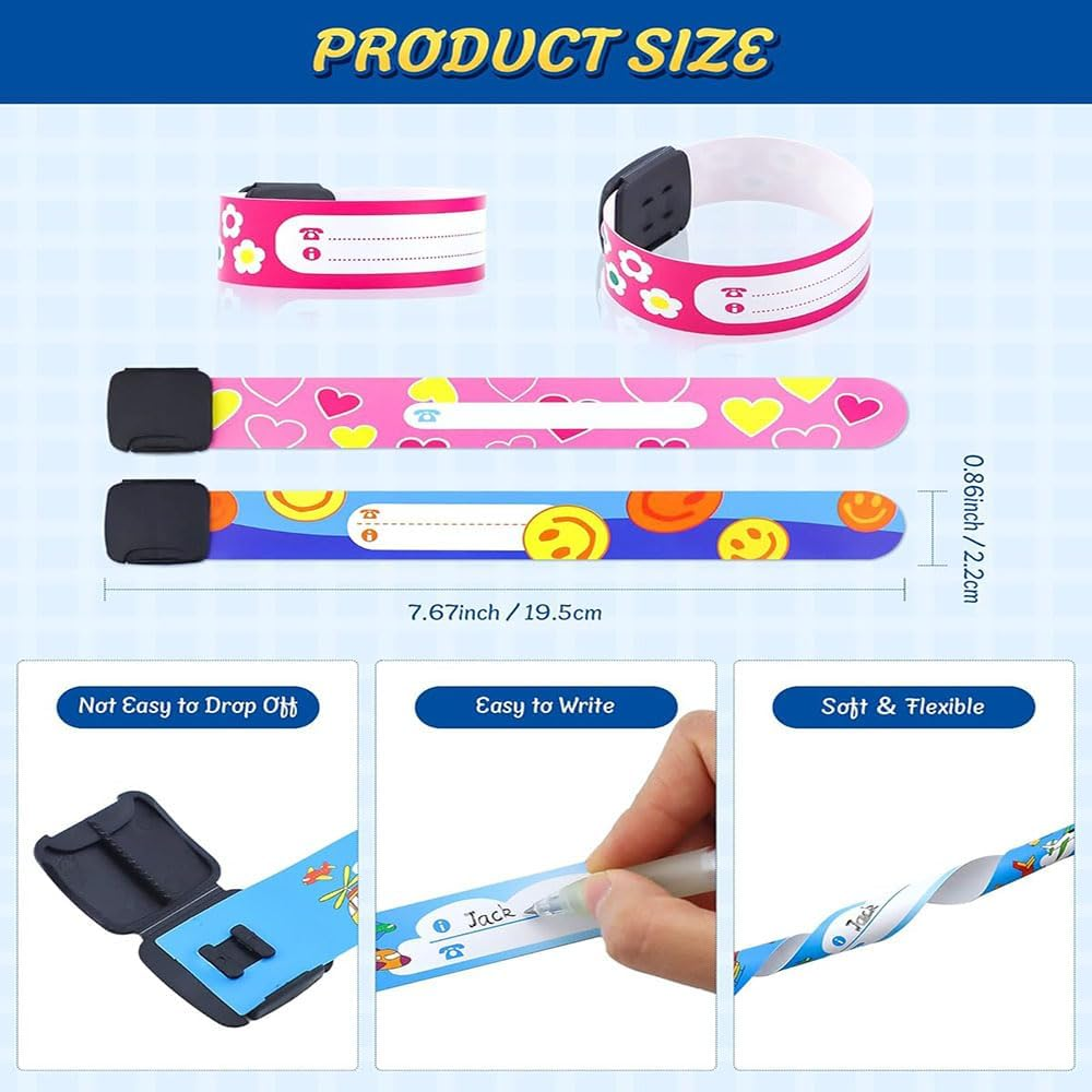 16 Pack Safety ID Wristbands, Reusable, Waterproof, anti Wandering Wristbands for Children with Contact Info Adjustable Travel ID Bracelets for School, Camp, and Outdoor Activities image number 3