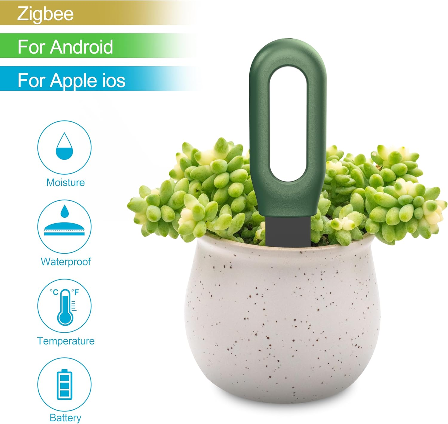 Smart Zigbee Soil Moisture & Temperature Sensor &ndash; Indoor Plant Monitor Compatible with Tuya Smartlife App &ndash; Requires Zigbee Hub &ndash; High Accuracy Soil & Ambient Monitoring for Smart Home Gardening