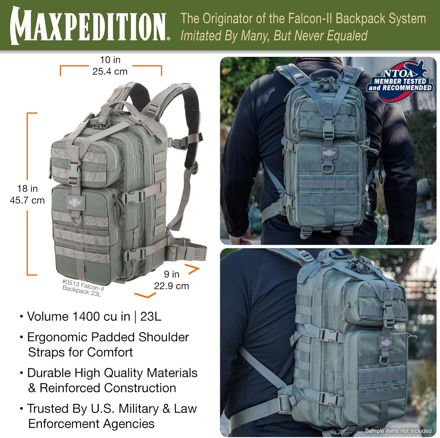 MAXPEDITION Falcon-Ii Backpack, 23L Tactical Backpack, Survival Pack, Bug Out Bag, MOLLE Go Bag for EDC, 0513 - Black image number 7