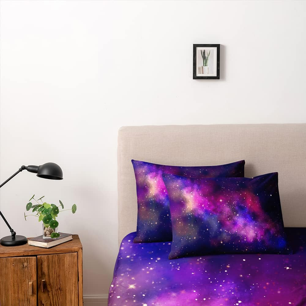 Holiyjog Galaxy Duvet Cover Space Bedding Set Full Size for Teen Kids, for Boys and Girls Purple Bed Set Printed with 1 Comforter Cover and 2 Pillowcases image number 3