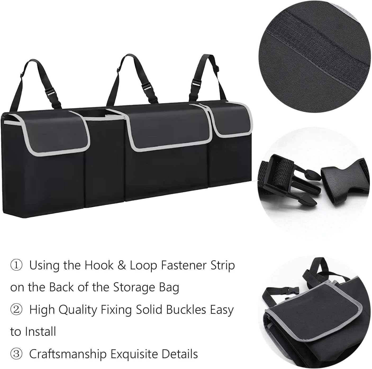 Car Trunk Organizer Bag with Lid, Rear Suspension Organizer Bag with 4 Pockets and 3 Adjustable Straps, Waterproof PVC Folding Large Waterproof Organizer Bag, Car SUV MPV Interior Accessories image number 5
