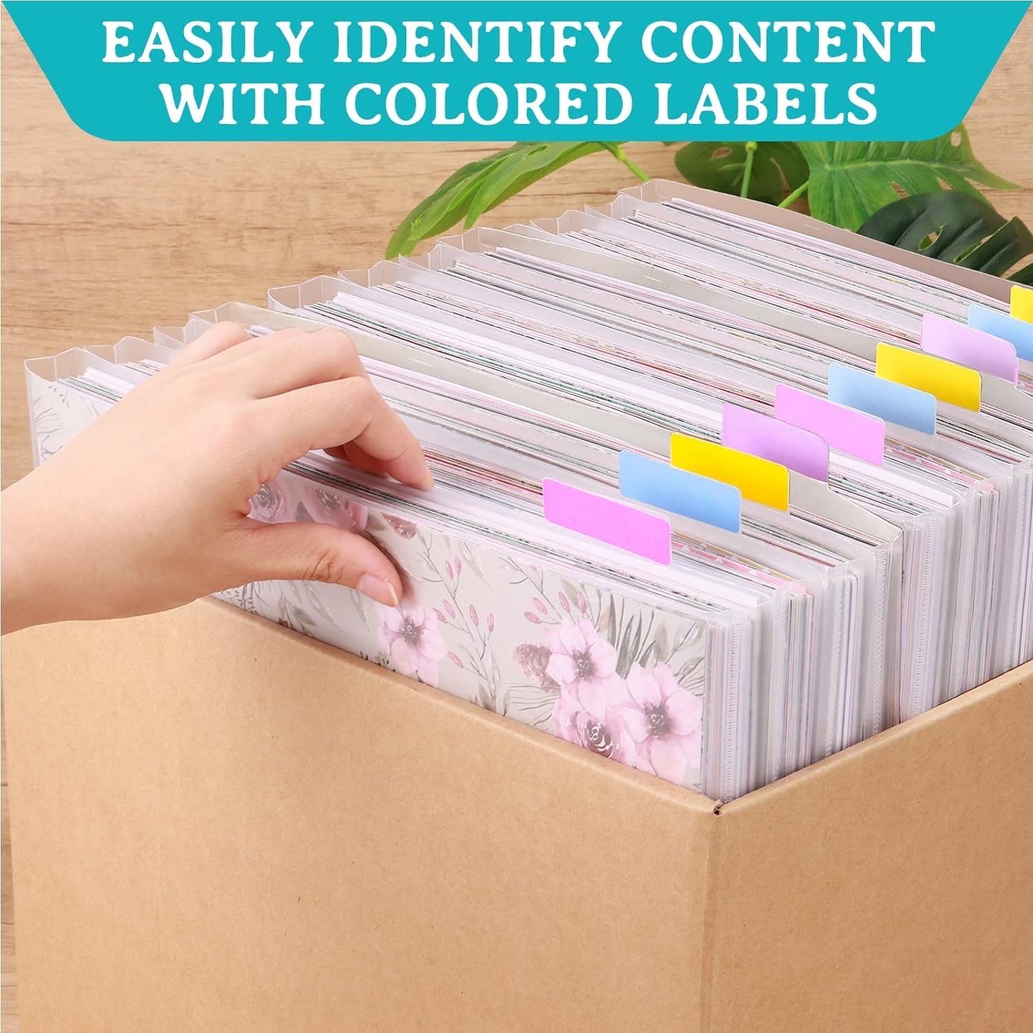 Caydo 20 Pieces Scrapbook Paper Storage Clear 12 X 12 Paper Storage Organizer with Tabs and Gusset Bottom for Holding Scrapbook Paper, Vinyl Paper, Paper, Cardstock image number 3