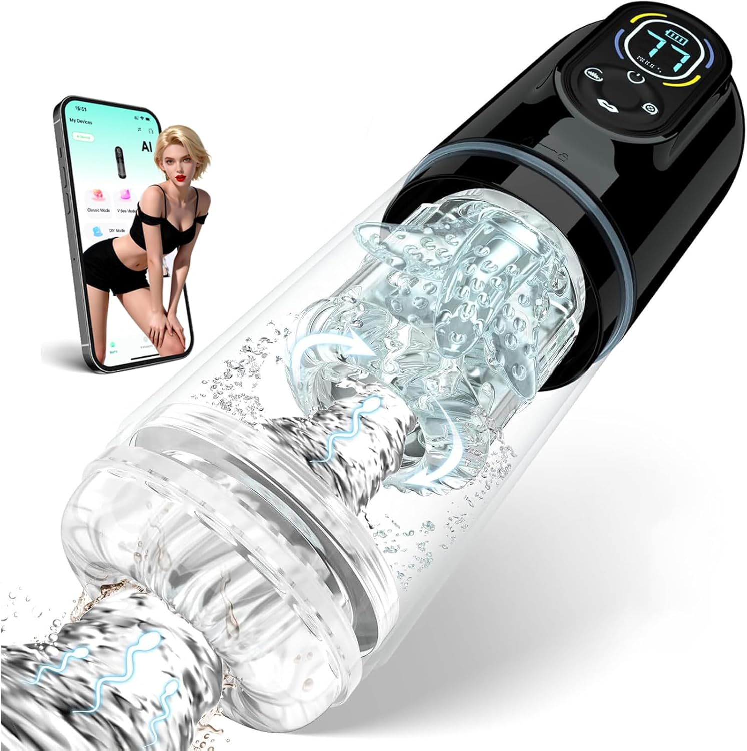 Sex Toys for Men Automatic Male Masturbator - Penis Pump Male Sex Toys with 7 Sucking & 7 Thrusting Rotating & AI App Control, Electric Pocket Pussy Adult Sex Toy for Men (Black) image number 1