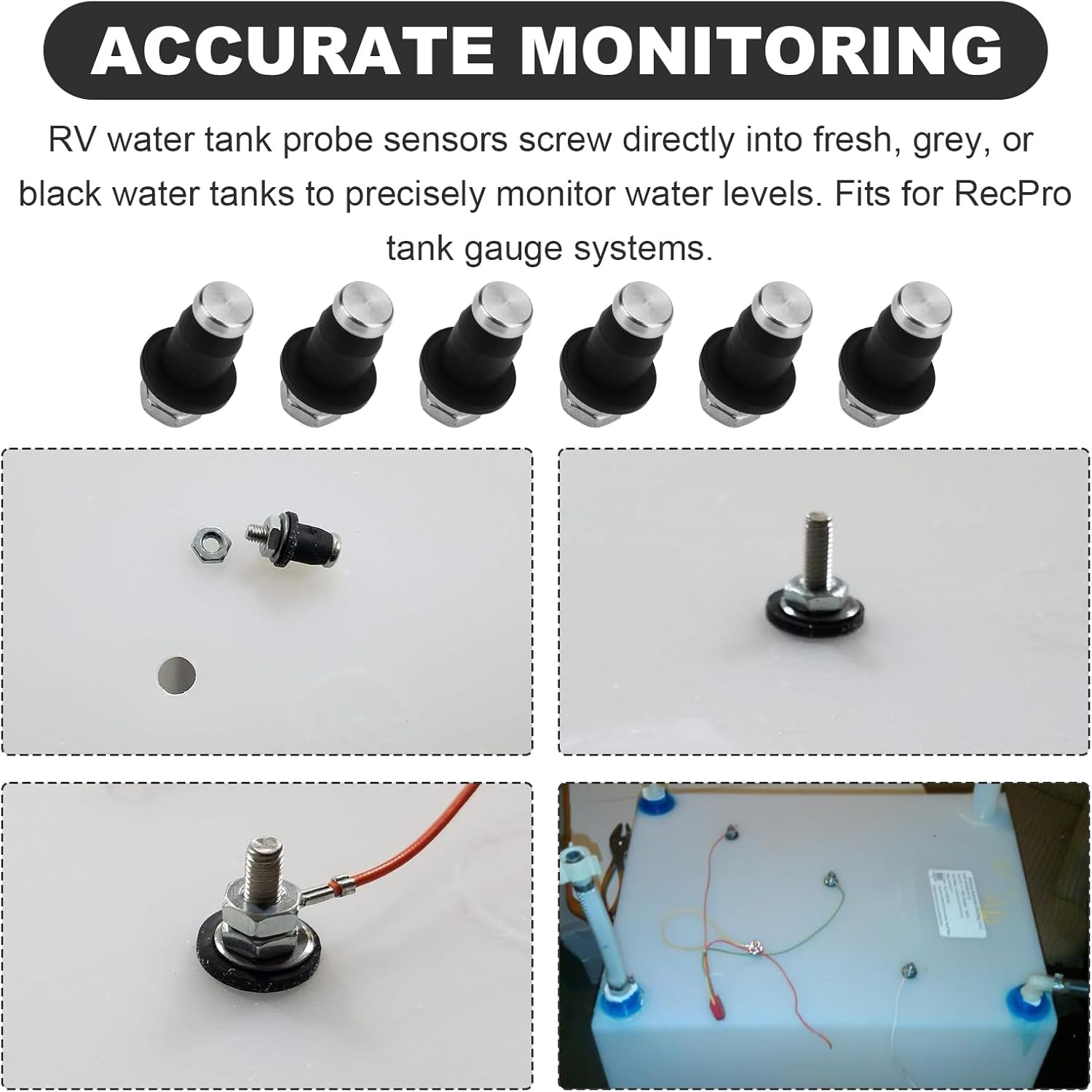 Water Tank Sensors for Recpro RV Water Tank Gauge Systems, Screw-In Water Level Sensors for Fresh, Gray or Black Water Tank 6 Pack image number 2