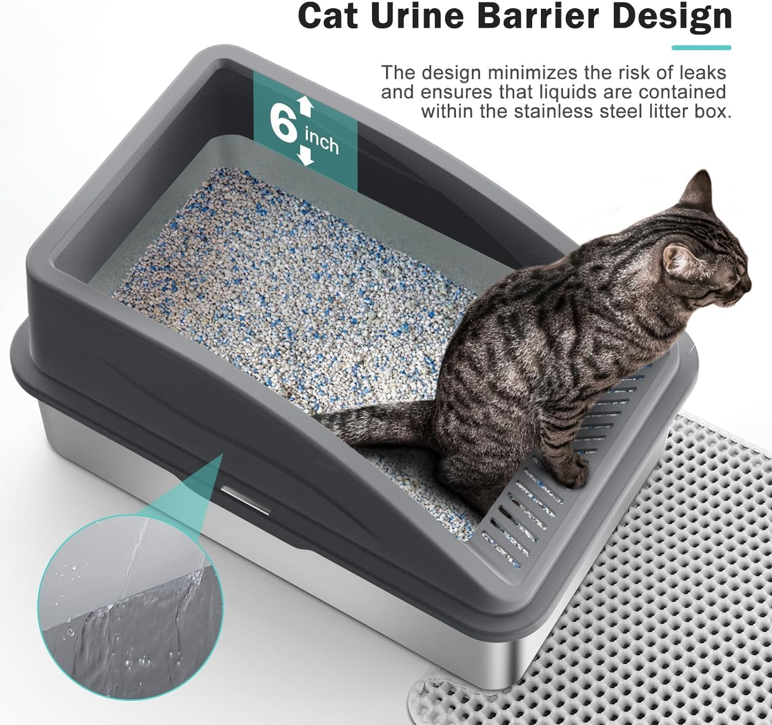 Stainless Steel Cat Litter Box with Lid, Extra Large Litter Box for Big Cats, XL Metal Litter Pan Tray with High Wall Sides Enclosure, Non-Sticky, Anti-Leakage, Easy Cleaning, Grey image number 1