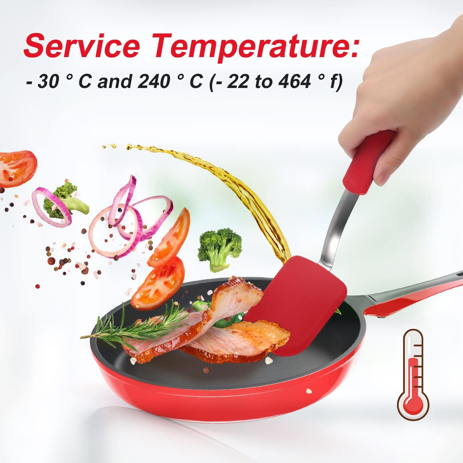 2Pcs Small Silicone Spatula, Mini Silicone Spatula Turner Heat-Resistant Scratch Flipper Baking Utensil for Fish, Eggs, Pancakes, Wok (Black, Red) image number 5